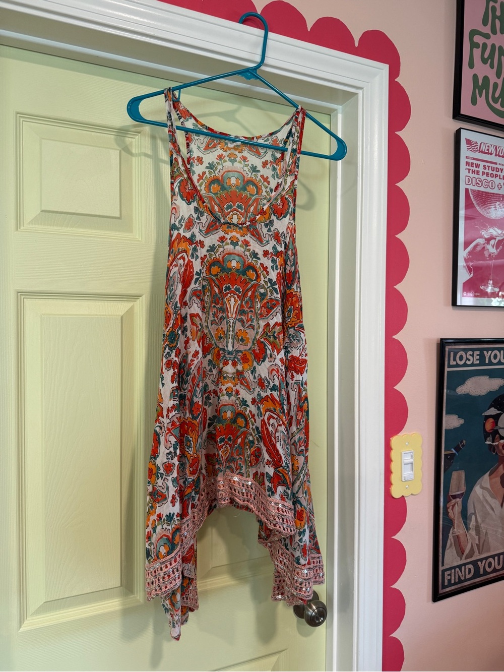 Free People Boho Paisley Sleeveless Swimsuit coverup- Orange & Teal